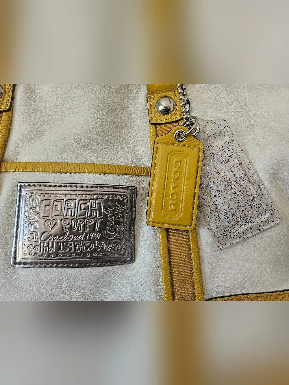 COACH Poppy  Spotlight Retro 2000s 2-Way Shoulder Bag, Daisy Yellow Trim.